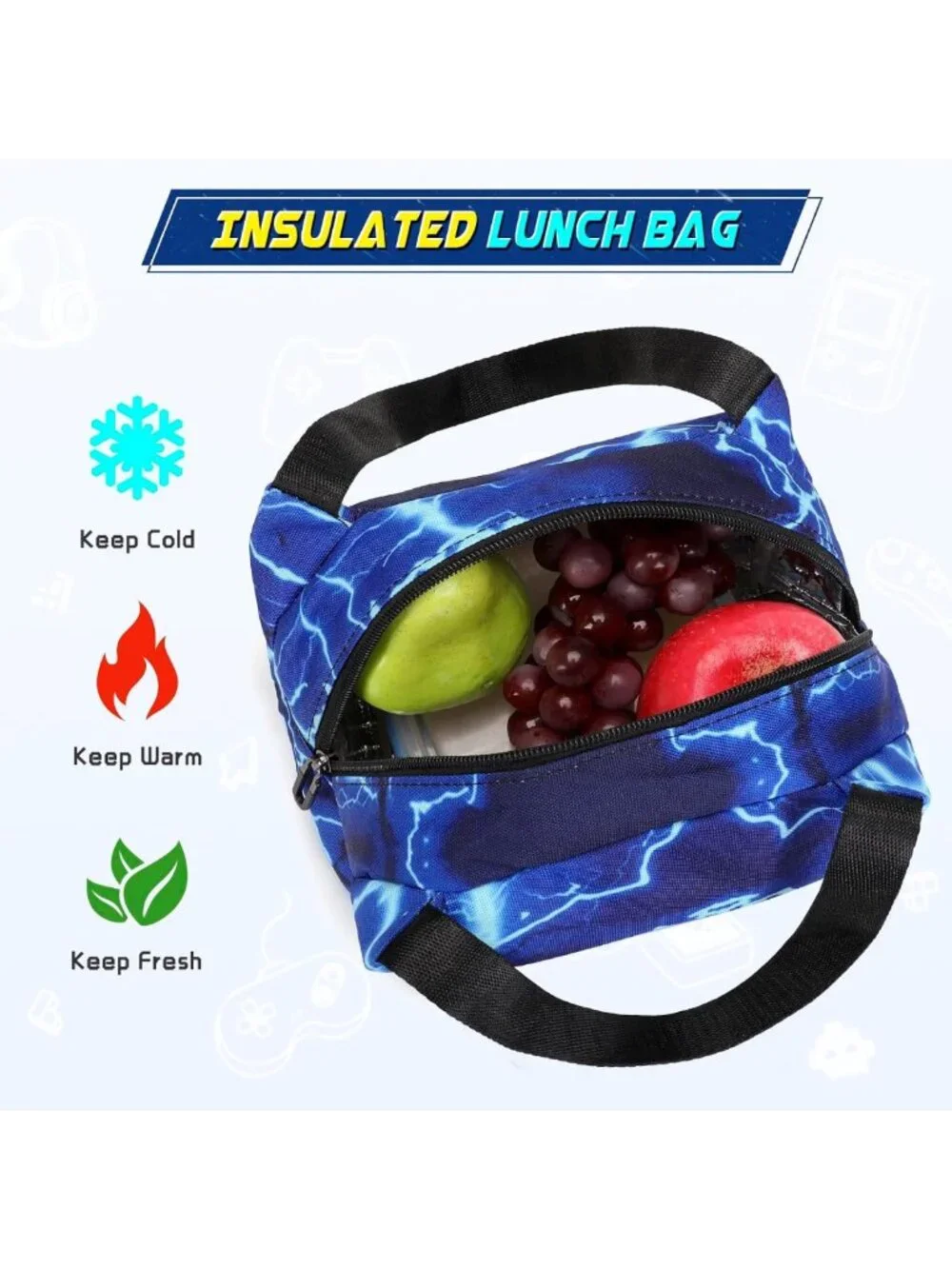 Luminous Boys Backpack Set with Lunch Bag & Pencil Case, USB Charging, School